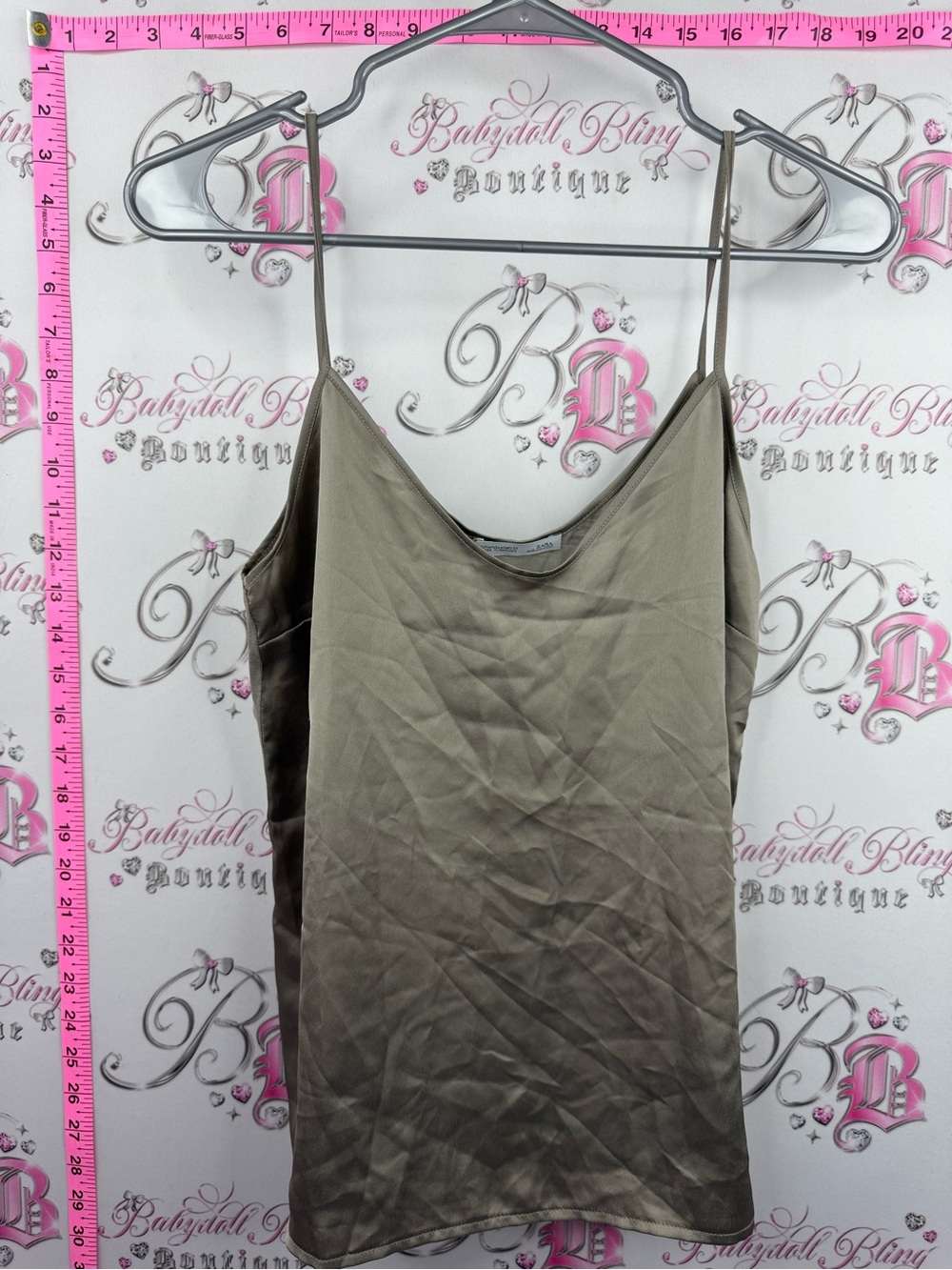 Zara tank top green grey Olive soft V-Neck Cami